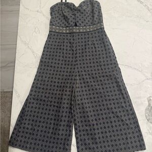 Anthropologie Navy and Beige Geometric Jumpsuit